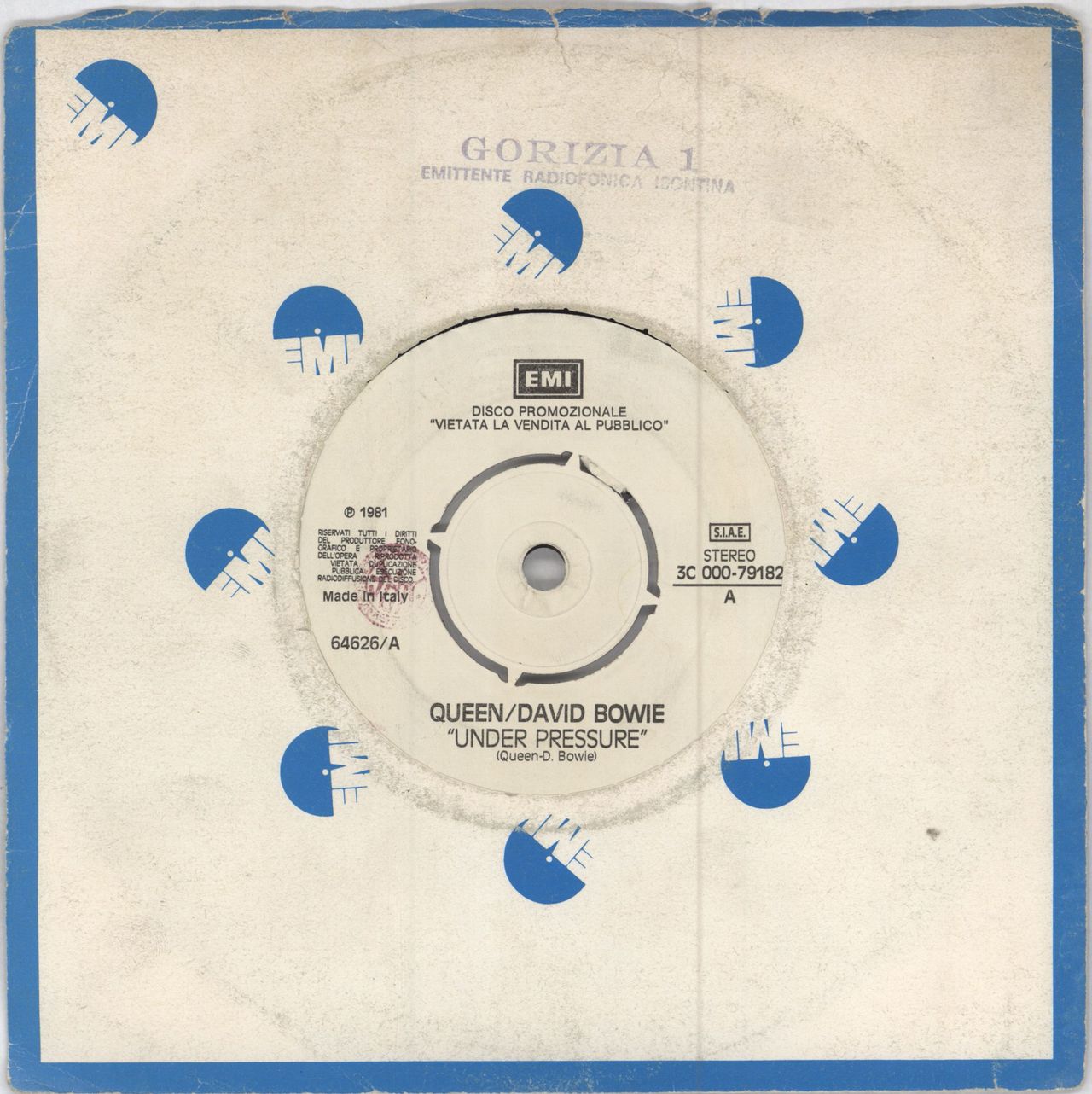 Queen Under Pressure Italian Promo 7 Vinyl Single Record 3C000-79182 EMI 1981