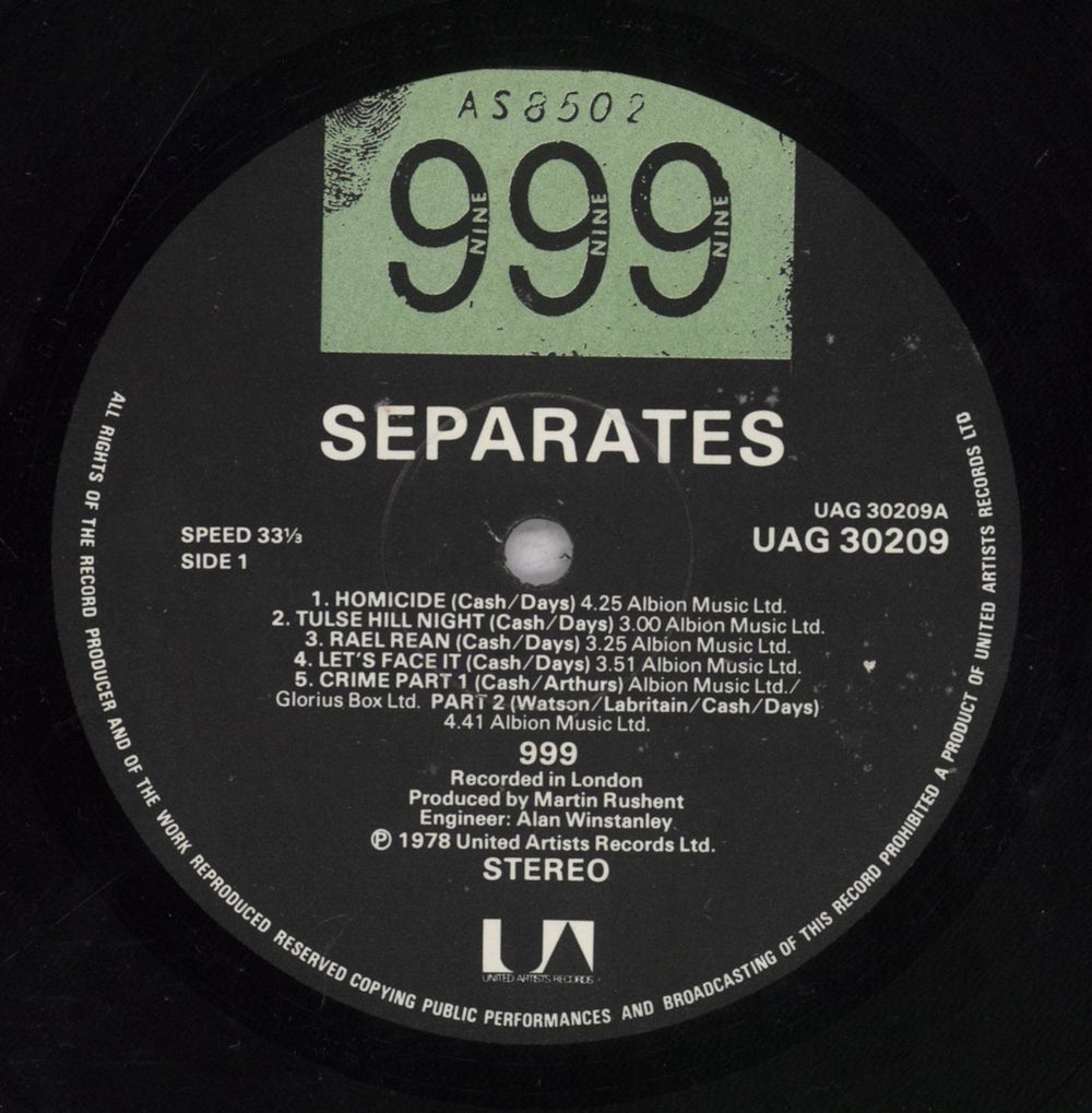 999 Separates + 12" UK vinyl LP album (LP record) 999LPSE835873