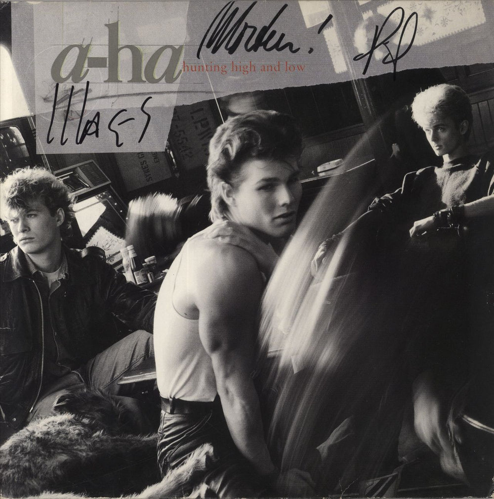 A-Ha Hunting High And Low - Fully Autographed UK vinyl LP album (LP record) WX30