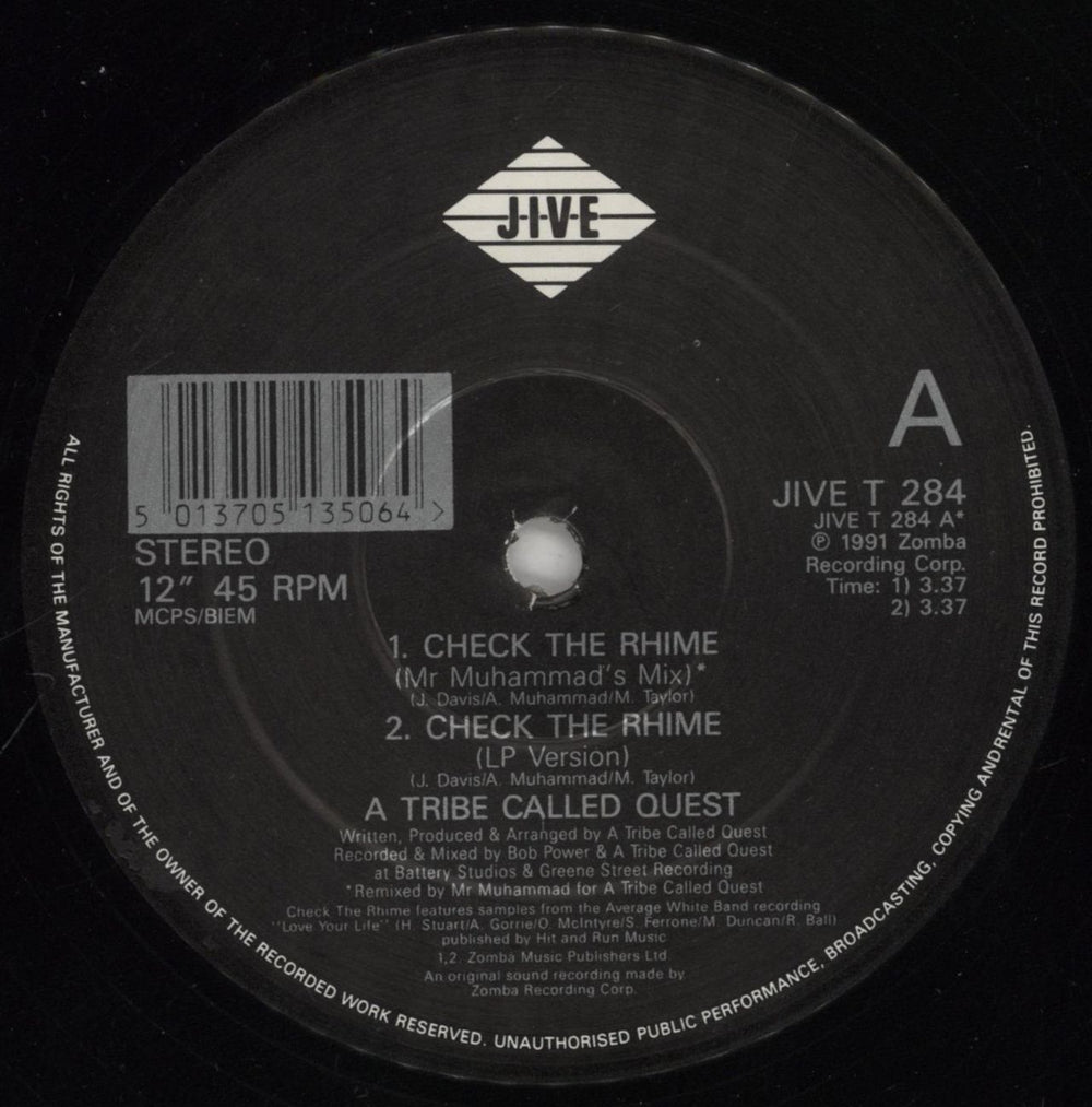 A Tribe Called Quest Check The Rhime US 12" vinyl single (12 inch record / Maxi-single) TCQ12CH861484
