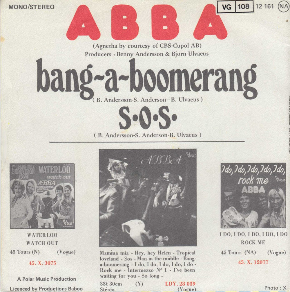 Abba Bang-A-Boomerang French 7" vinyl single (7 inch record / 45)