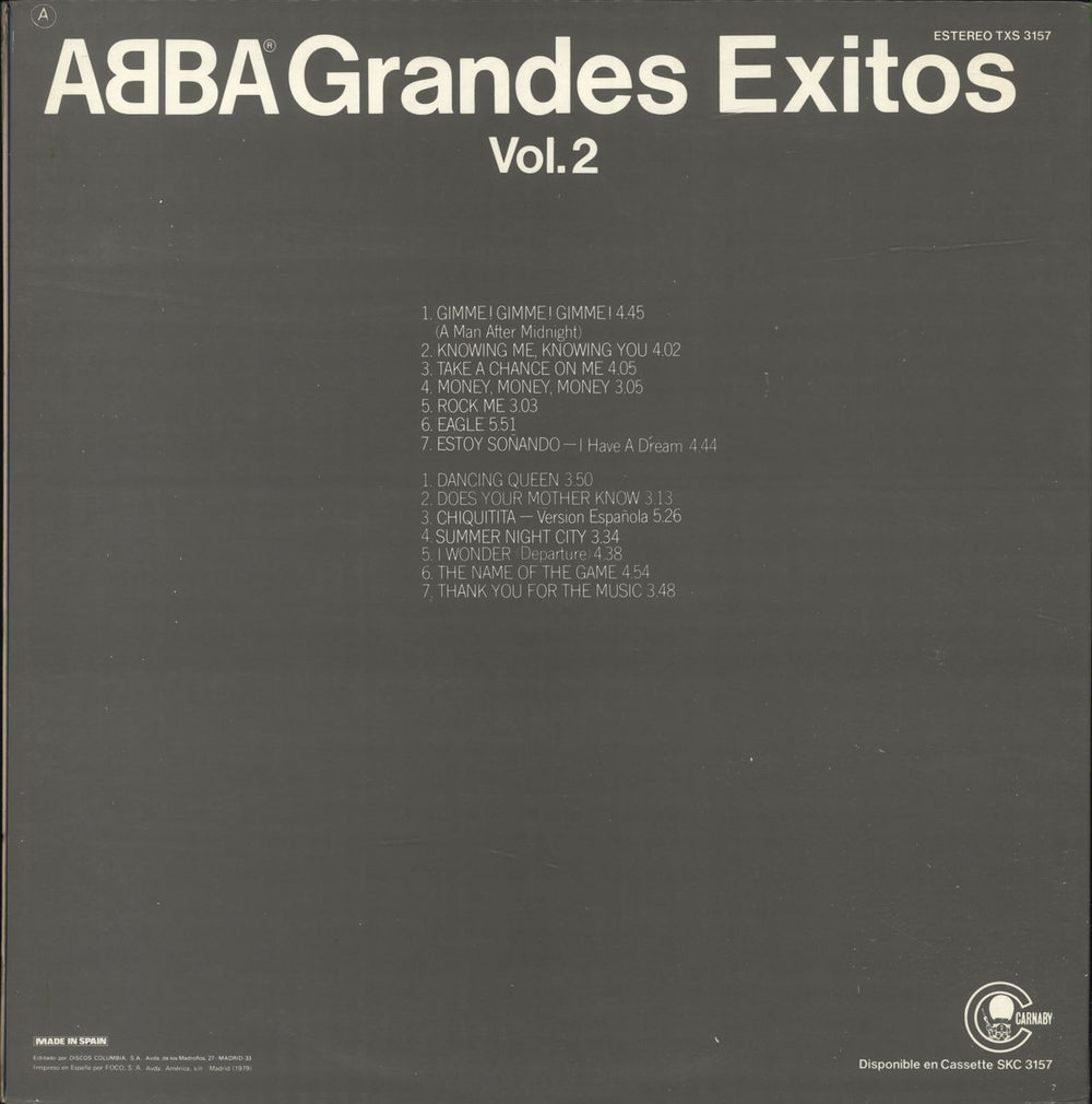 Abba Grandes Exitos Vol. 2 Spanish Promo vinyl LP album (LP record)