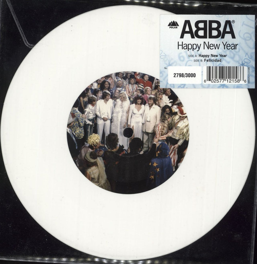 Abba Happy New Year - White Vinyl UK 7" vinyl single (7 inch record / 45) 7712158