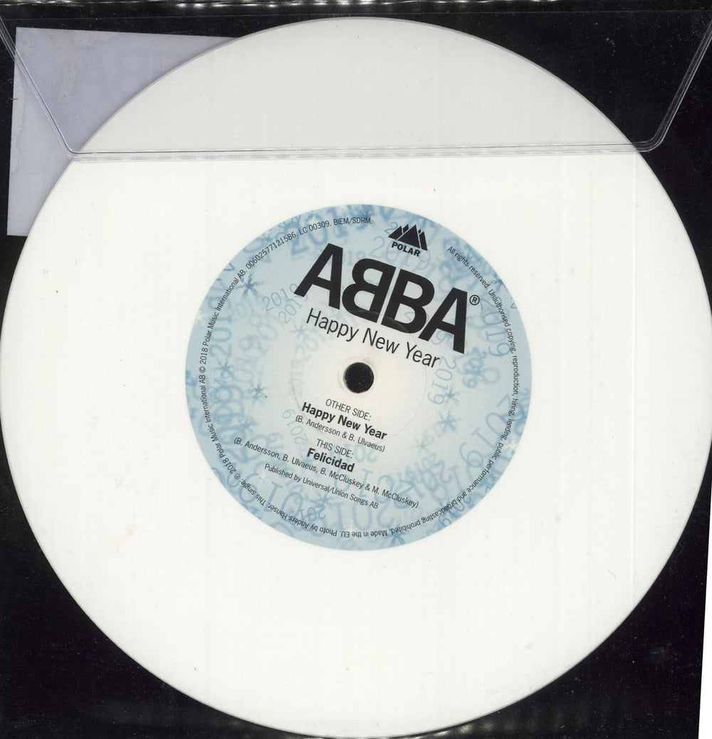 Abba Happy New Year - White Vinyl UK 7" vinyl single (7 inch record / 45) ABB07HA709718