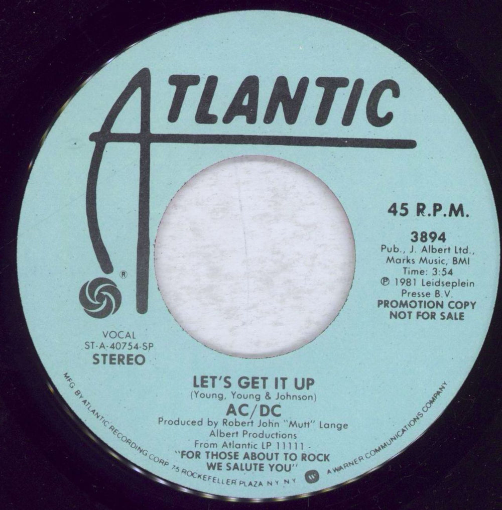 AC/DC Let's Get It Up US Promo 7" vinyl single (7 inch record / 45) ACD07LE833031