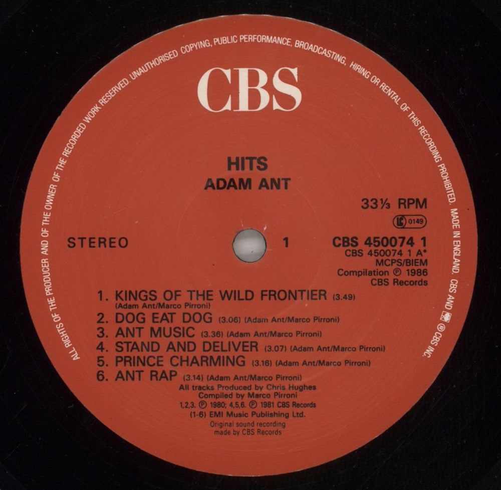 Adam Ant Hits UK vinyl LP album (LP record) A~ALPHI522043