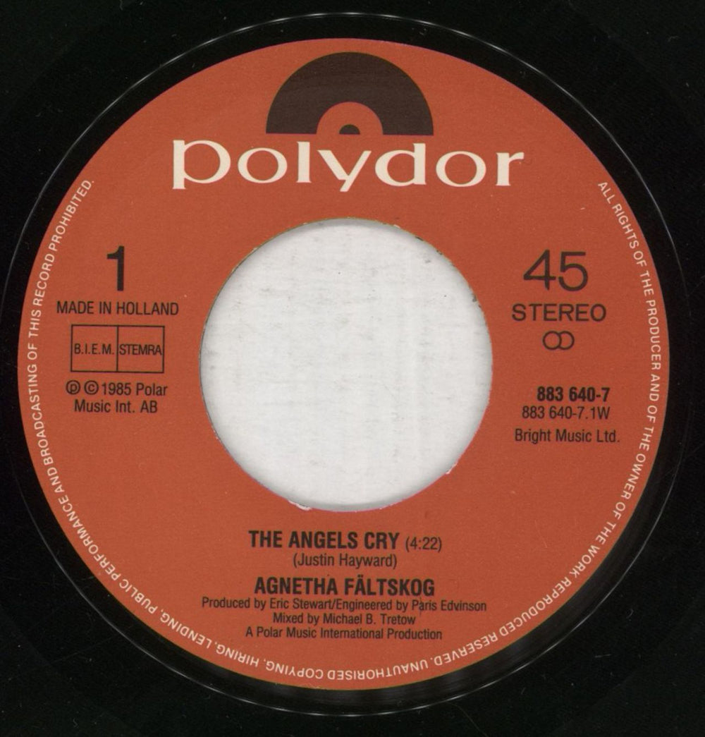 Agnetha Fältskog The Angels Cry Dutch 7" vinyl single (7 inch record / 45) AGN07TH77749