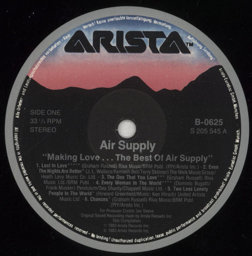 Air Supply Making Love... The Very Best Of German vinyl LP album (LP record) AISLPMA616177