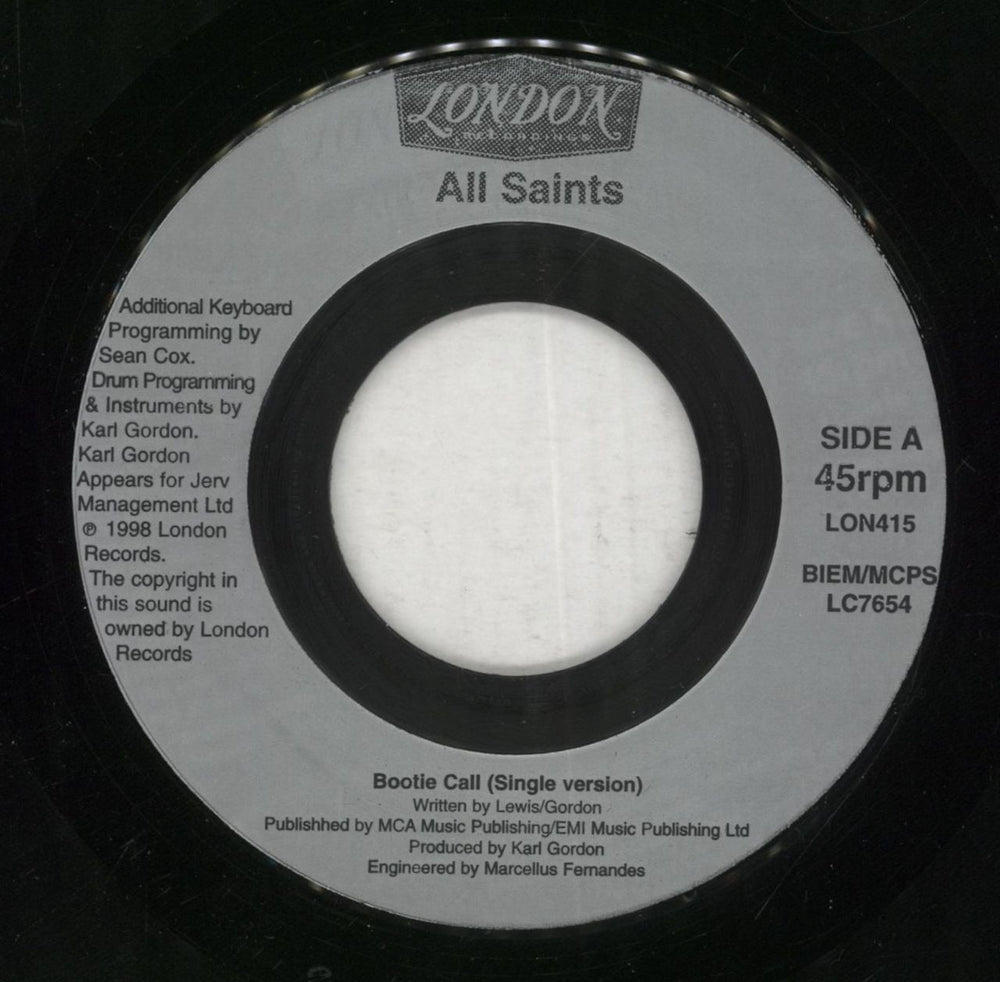 All Saints Bootie Call UK 7" vinyl single (7 inch record / 45) ASA07BO605392