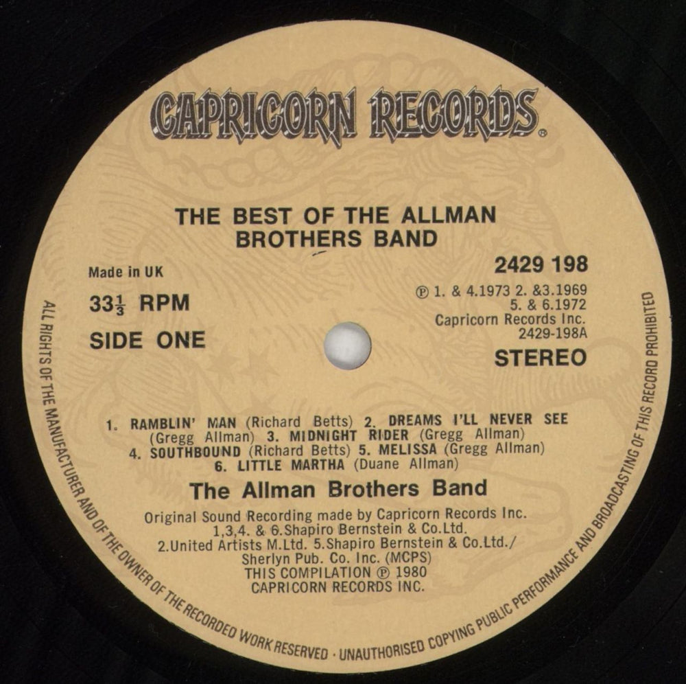 Allman Brothers Band The Best Of The Allman Brothers Band UK vinyl LP album (LP record) ABRLPTH495179