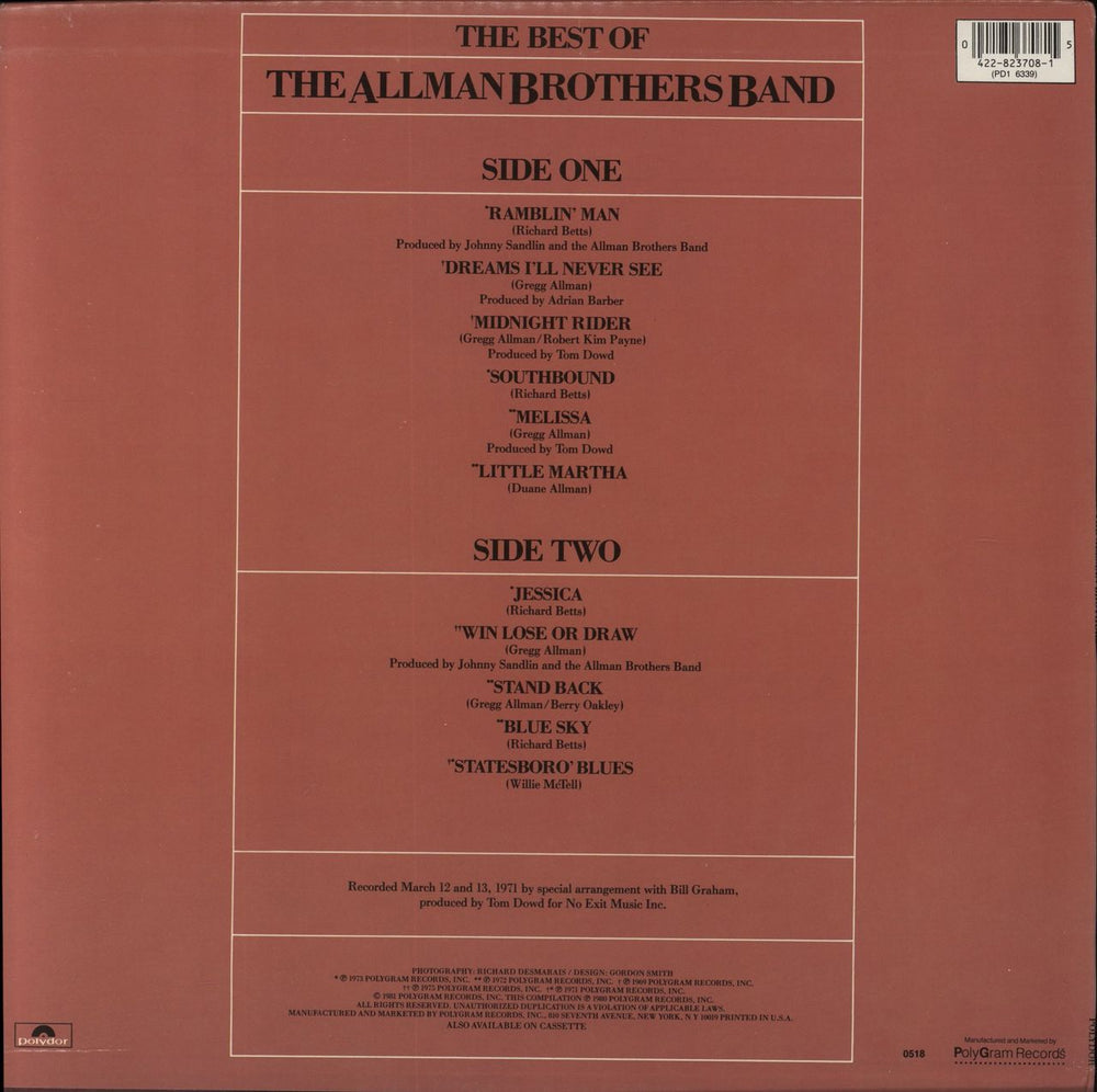 Allman Brothers Band The Best Of The Allman Brothers Band US vinyl LP album (LP record)