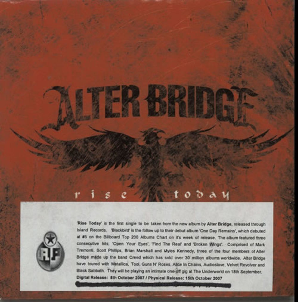 Alter Bridge Rise Today UK Promo CD single (CD5 / 5") ALTERCDPRO1