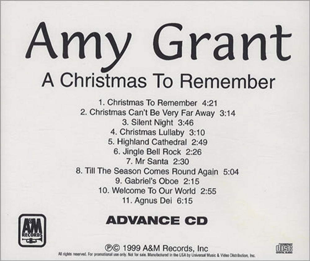 Amy Grant A Christmas To Remember US Promo CD-R acetate CDR