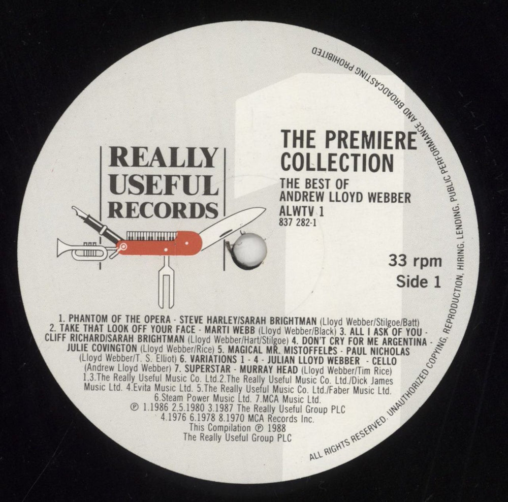 Andrew Lloyd Webber The Premiere Collection + PR Sheet UK vinyl LP album (LP record) ALWLPTH850471