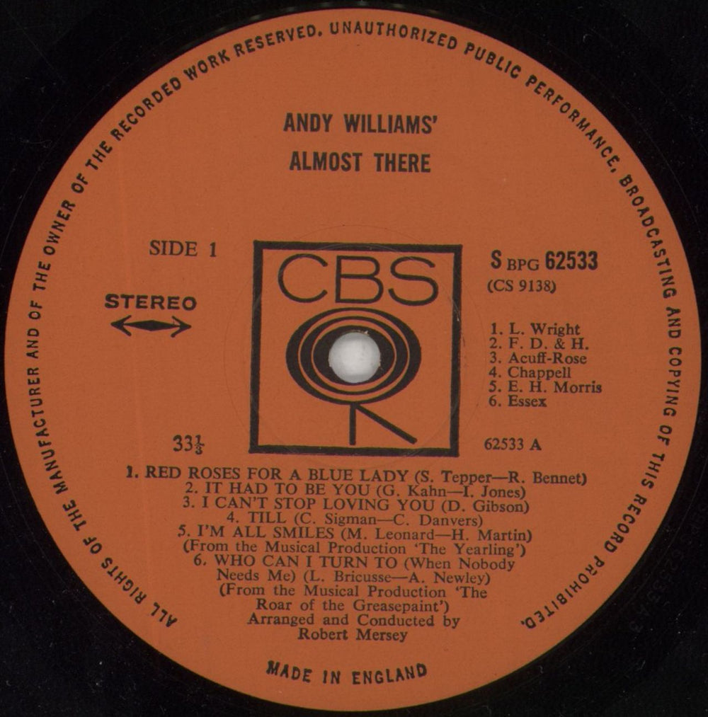 Andy Williams Almost There UK vinyl LP album (LP record) AWILPAL849099