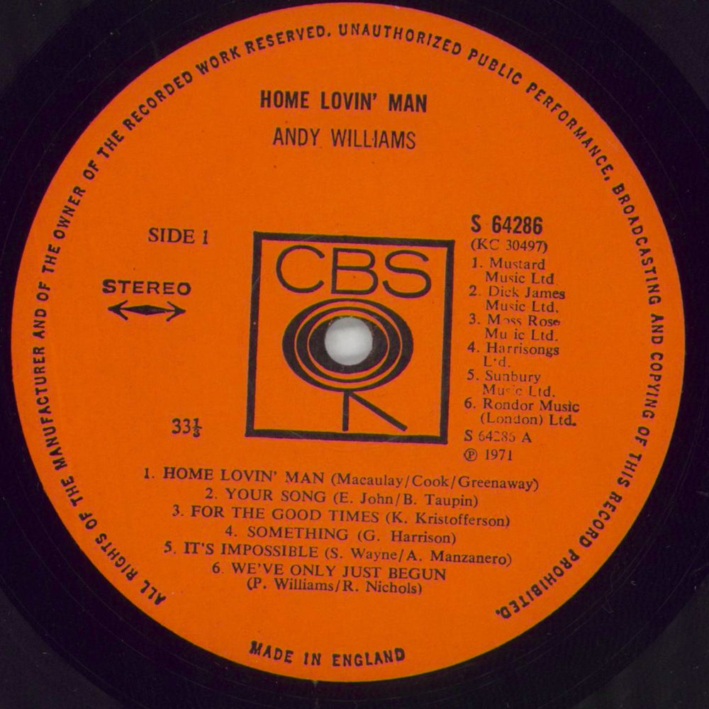 Andy Williams Home Lovin' Man UK vinyl LP album (LP record) AWILPHO849106