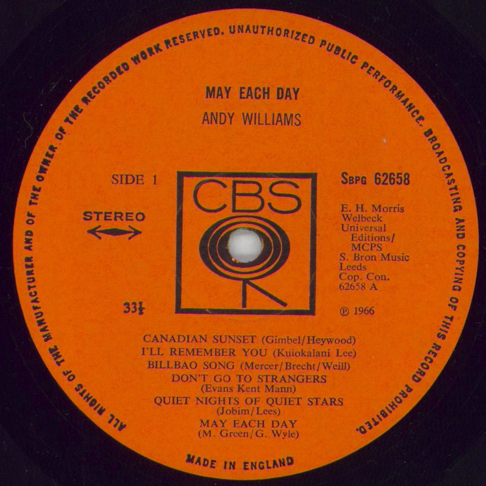 Andy Williams May Each Day UK vinyl LP album (LP record) AWILPMA475523