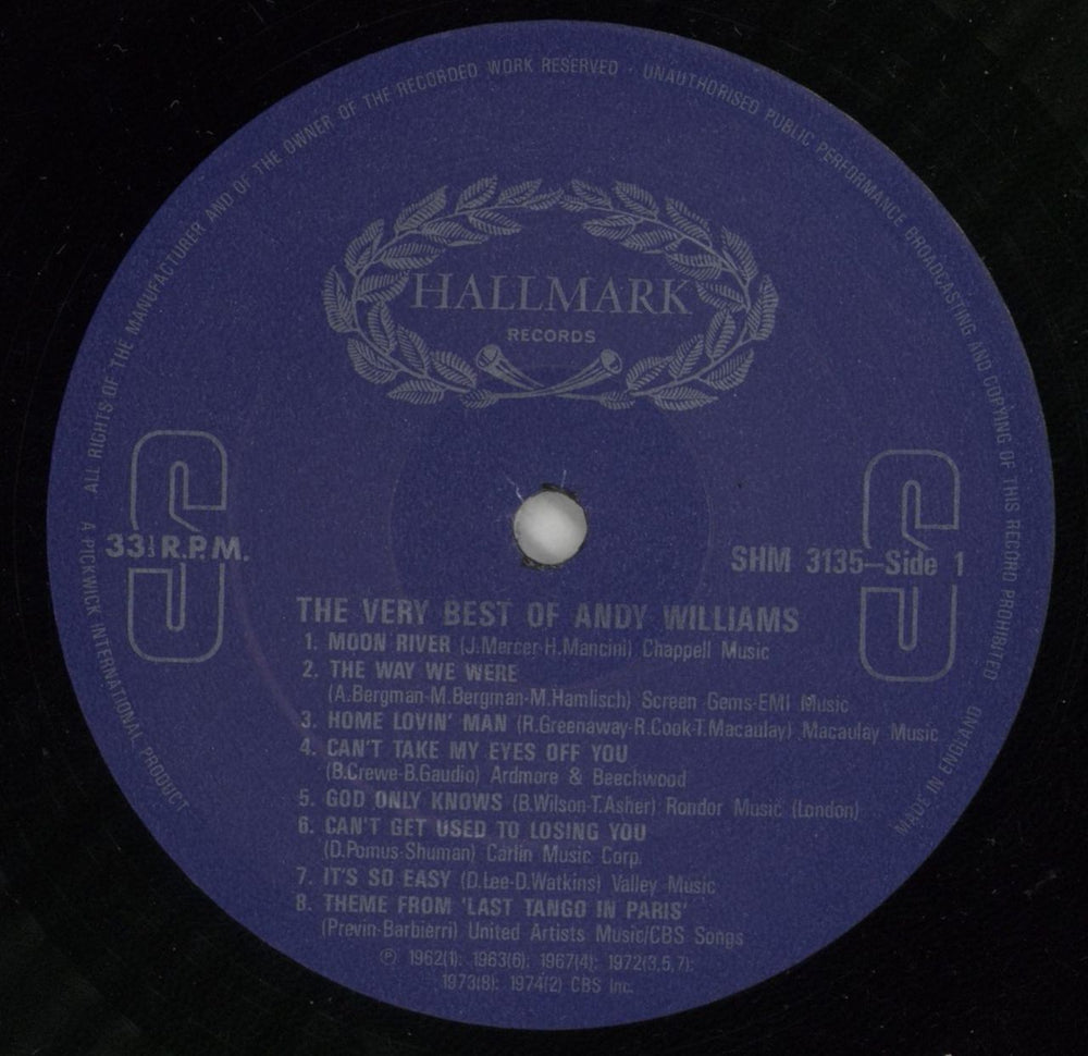 Andy Williams The Very Best Of Andy Williams UK vinyl LP album (LP record) AWILPTH866508