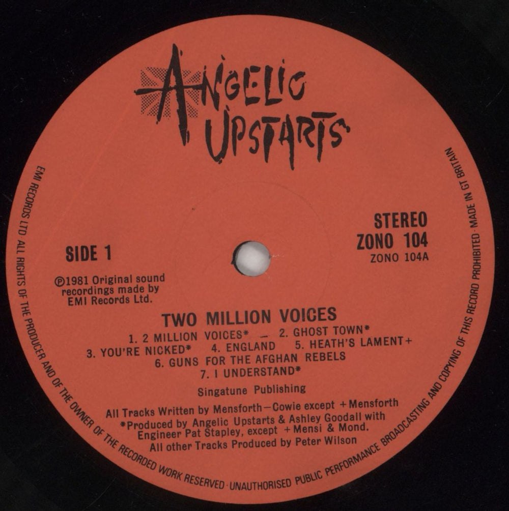 Angelic Upstarts Two Million Voices - EX UK vinyl LP album (LP record) AUPLPTW860449