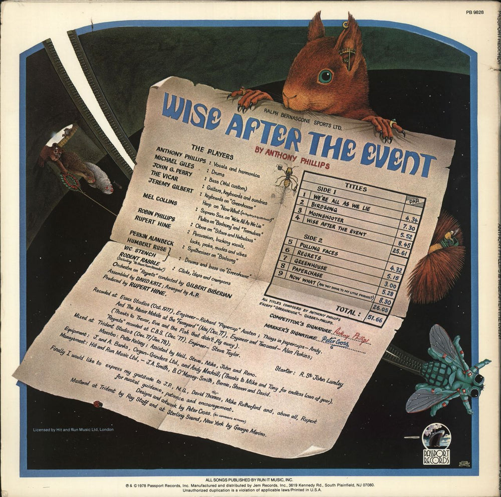 Anthony Phillips Wise After The Event US vinyl LP album (LP record)