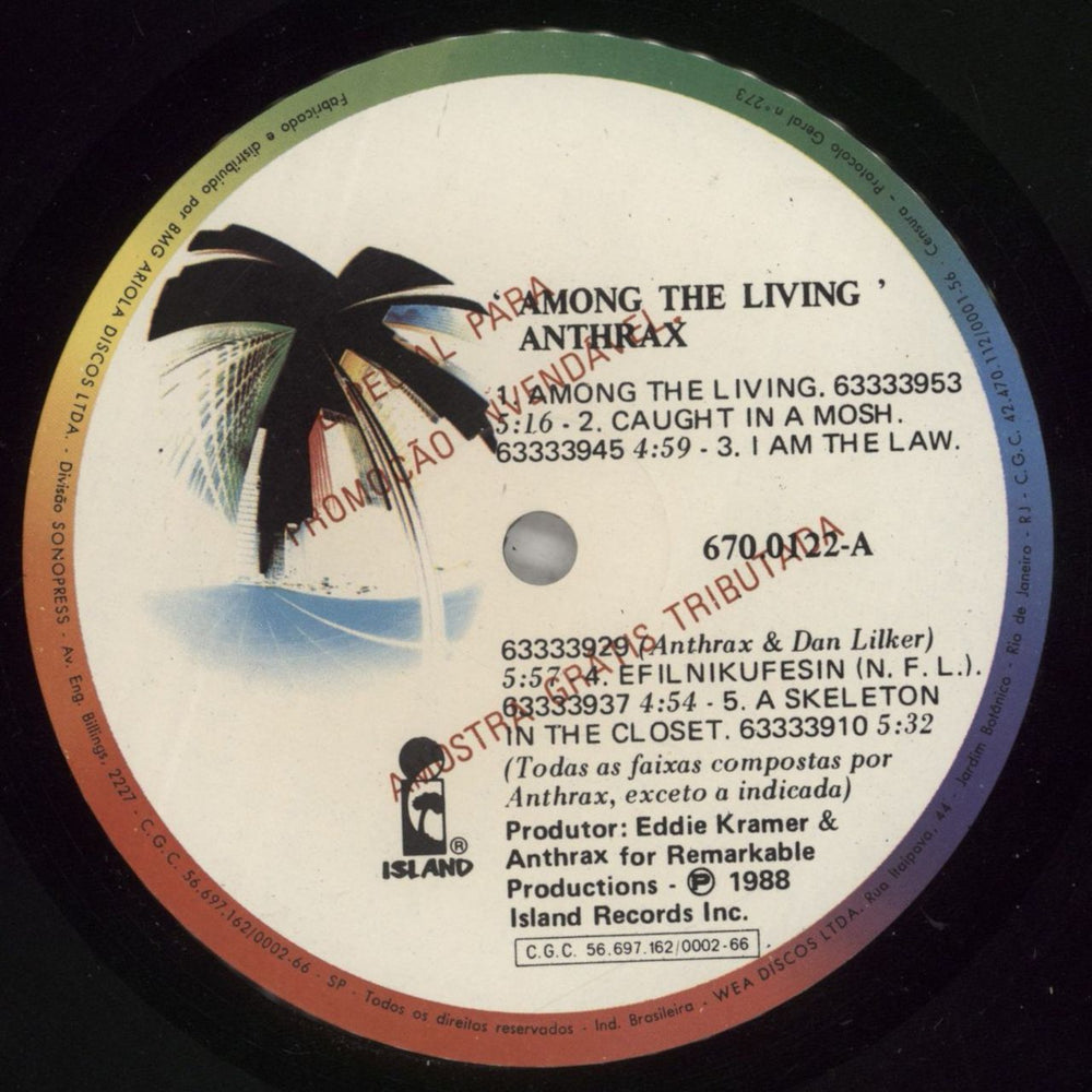 Anthrax Among The Living - Promo Stamp Brazilian Promo vinyl LP album (LP record) ANXLPAM880168