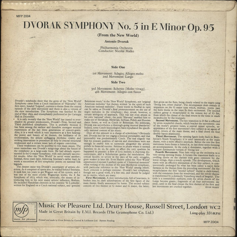 Antonín Dvorák New World: Symphony No.5 in E Minor, Op.95 UK vinyl LP album (LP record)