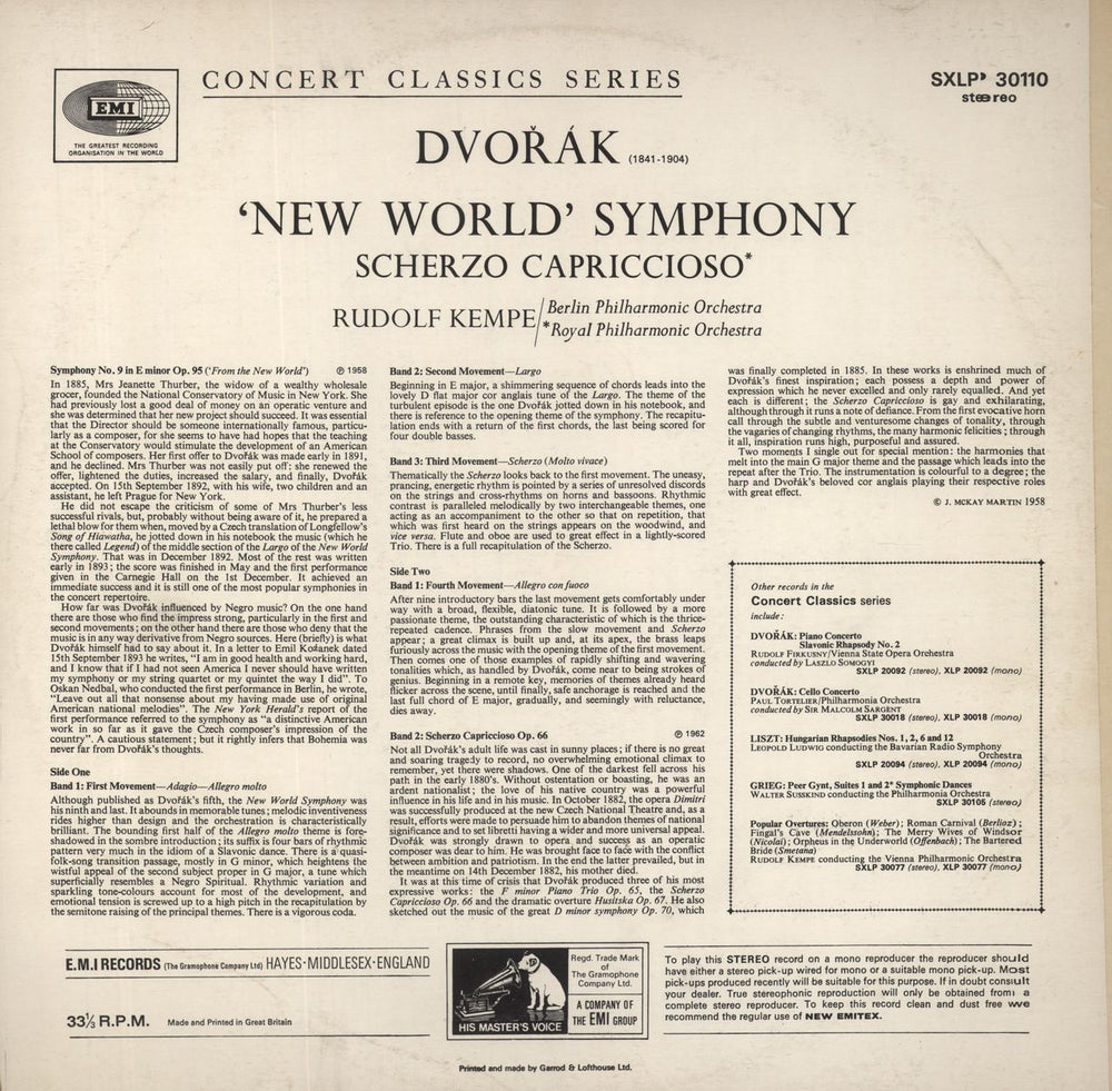 Antonín Dvorák 'New World' Symphony UK vinyl LP album (LP record)