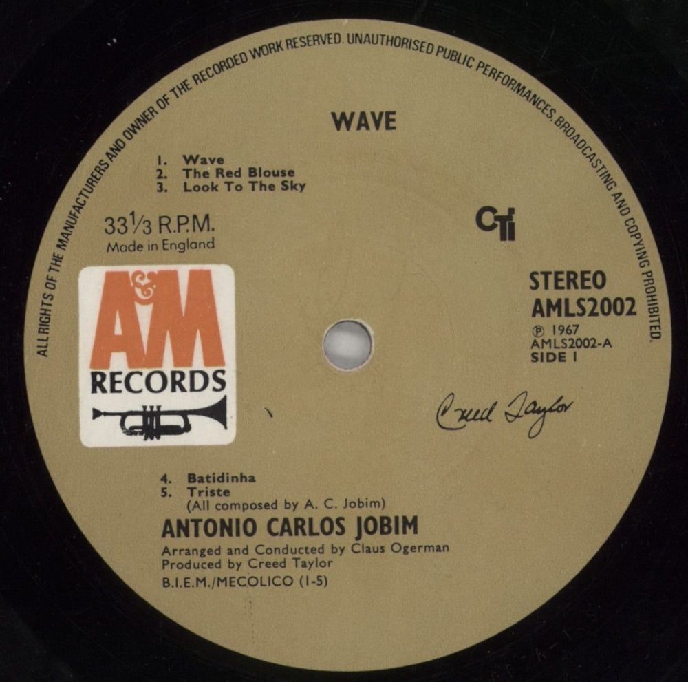 Antonio Carlos Jobim Wave - 1st UK vinyl LP album (LP record) A-JLPWA511963