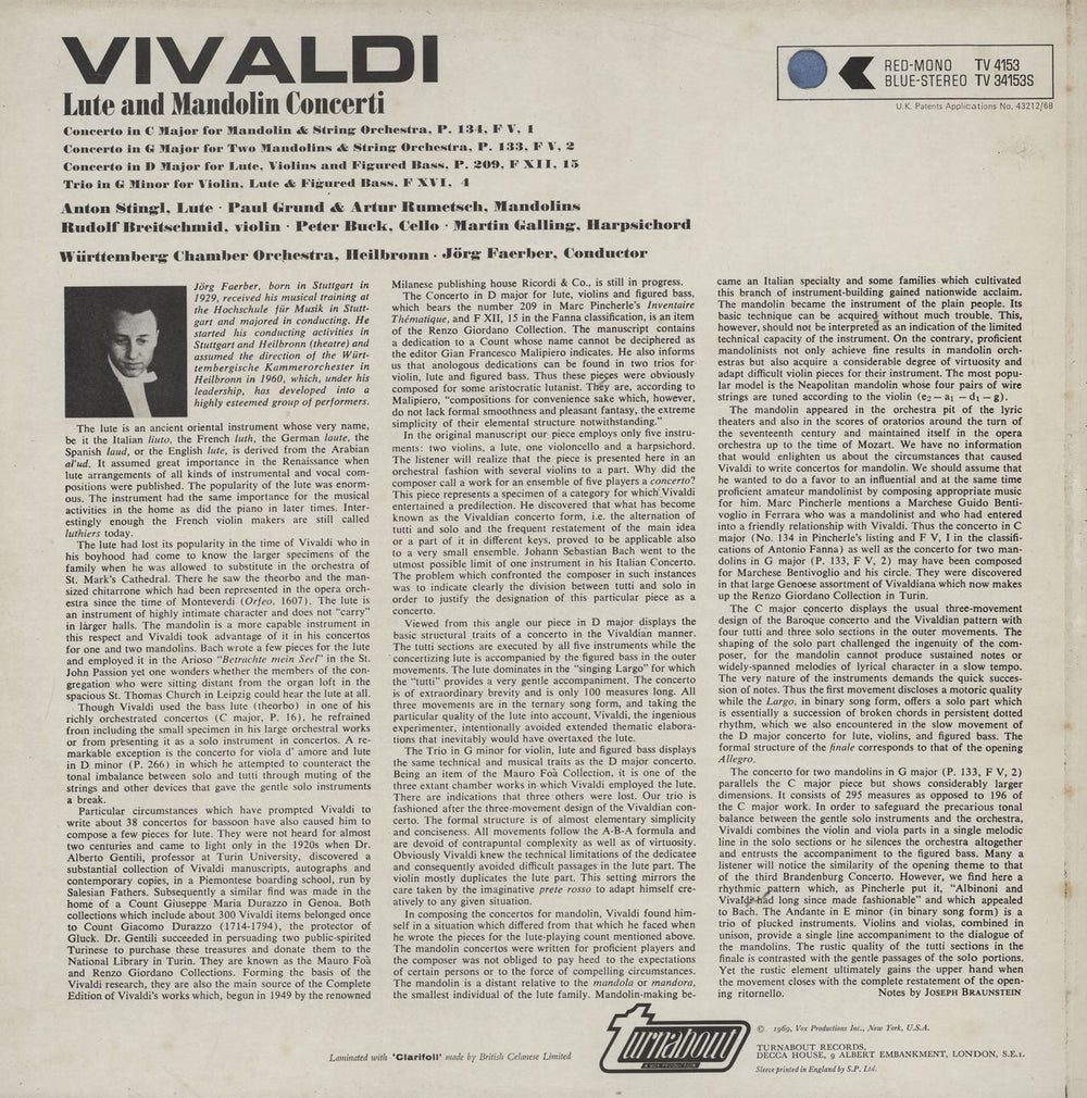 Antonio Vivaldi Lute And Mandolin Concerti UK vinyl LP album (LP record)