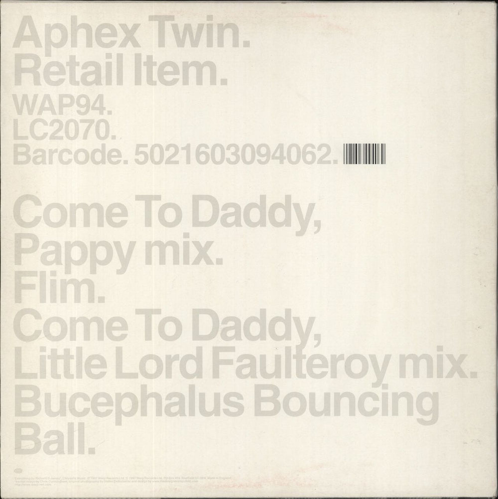 Aphex Twin Come To Daddy - 1st - stickered UK 12" vinyl single (12 inch record / Maxi-single) 5021603094062