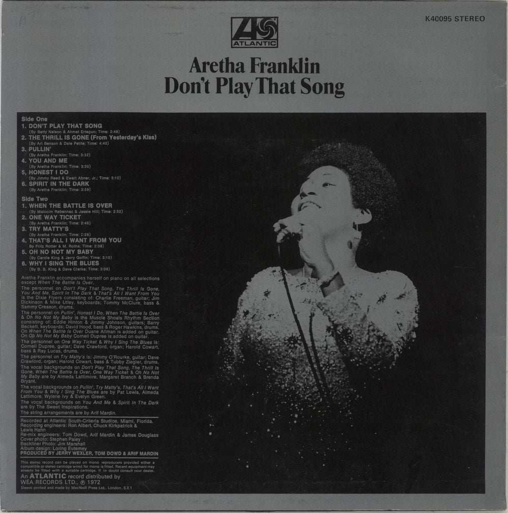 Aretha Franklin Don't Play That Song UK vinyl LP album (LP record)