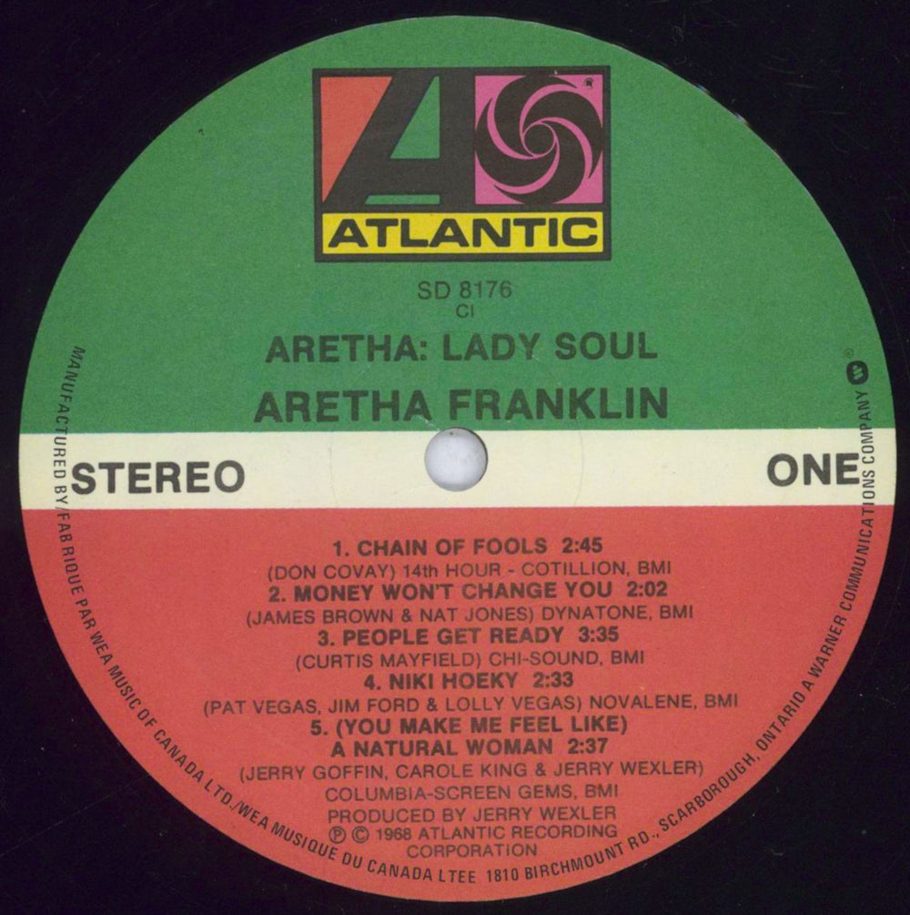 Aretha Franklin Lady Soul Canadian vinyl LP album (LP record) ARELPLA830428