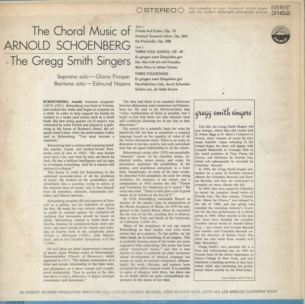 Arnold Schoenberg The Choral Music Of Arnold Schoenberg US vinyl LP album (LP record)