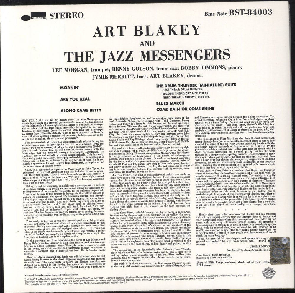 Art Blakey & The Jazz Messengers Moanin' - 180gm Vinyl + Booklet US vinyl LP album (LP record)