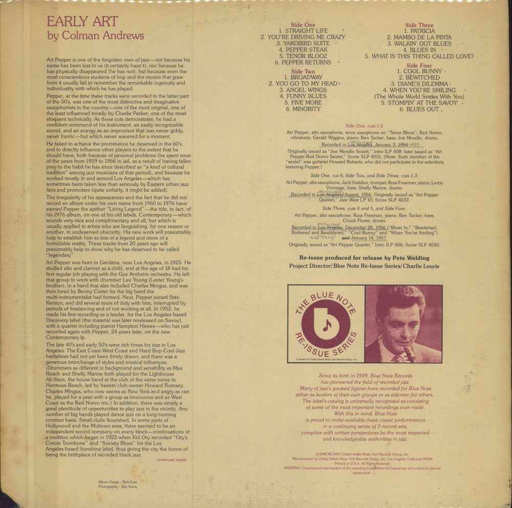 Art Pepper Early Art US 2-LP vinyl record set (Double LP Album)