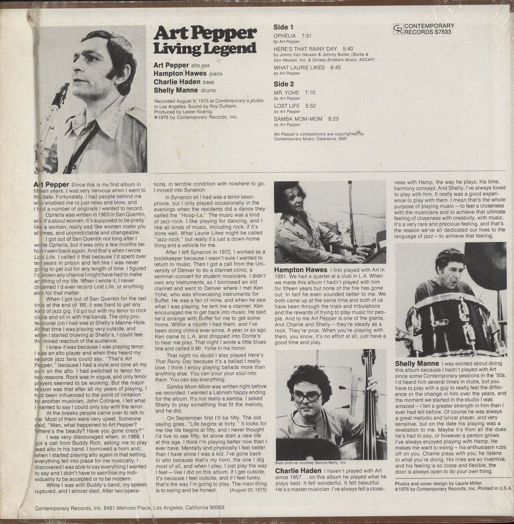 Art Pepper Living Legend - Opened shrink US vinyl LP album (LP record)