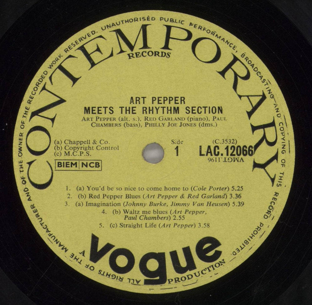 Art Pepper Meets The Rhythm Section - VG UK vinyl LP album (LP record) A/PLPME605942