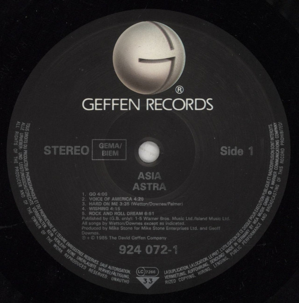 Asia Astra German vinyl LP album (LP record) ASILPAS851884