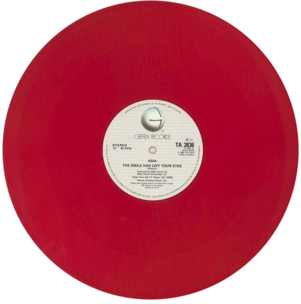 Asia The Smile Has Left Your Eyes - Red Vinyl UK 12" vinyl single (12 inch record / Maxi-single) ASI12TH117784