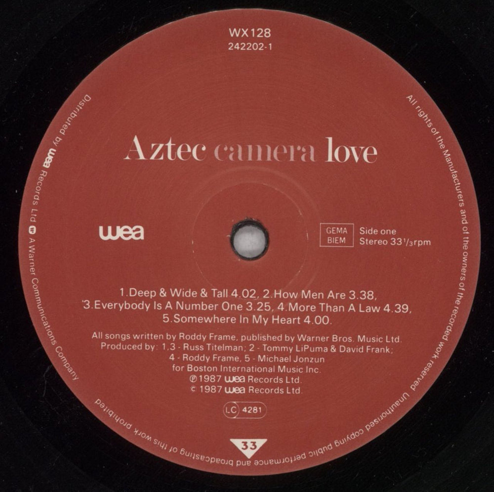 Aztec Camera Love UK vinyl LP album (LP record) AZTLPLO314007