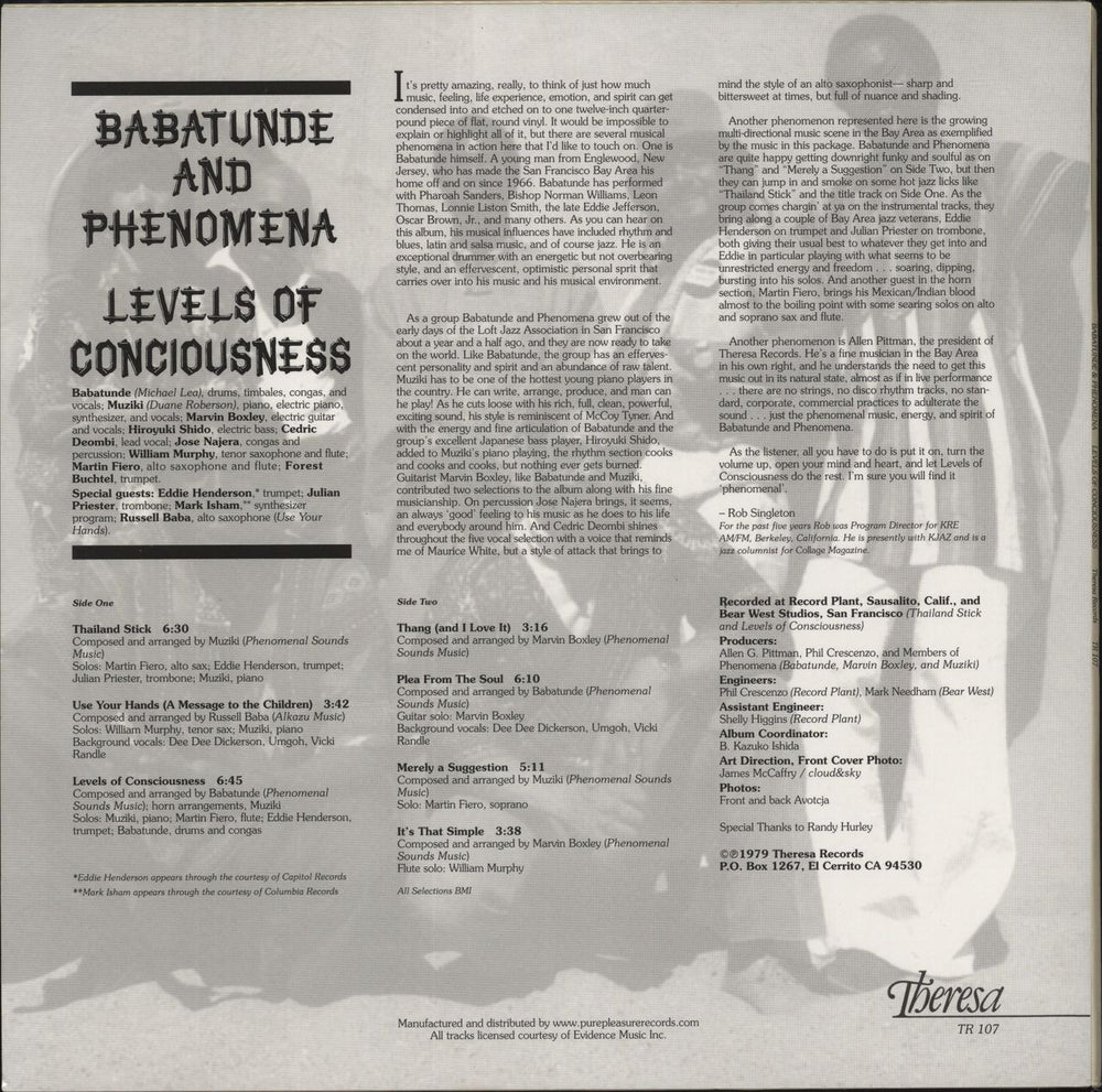 Babatunde And Phenomena Levels Of Conciousness - 180gm Vinyl UK vinyl LP album (LP record)