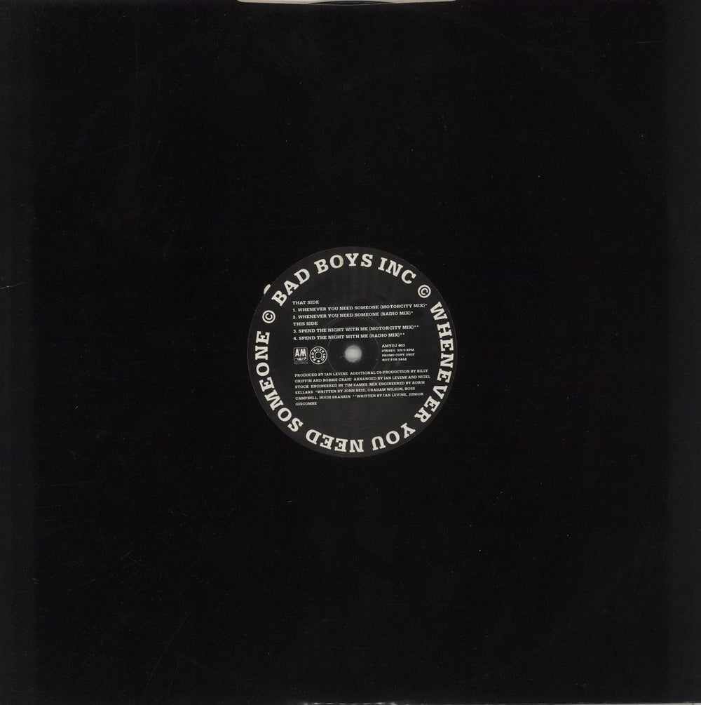Bad Boys Inc Whenever You Need Someone UK Promo 12" vinyl single (12 inch record / Maxi-single)