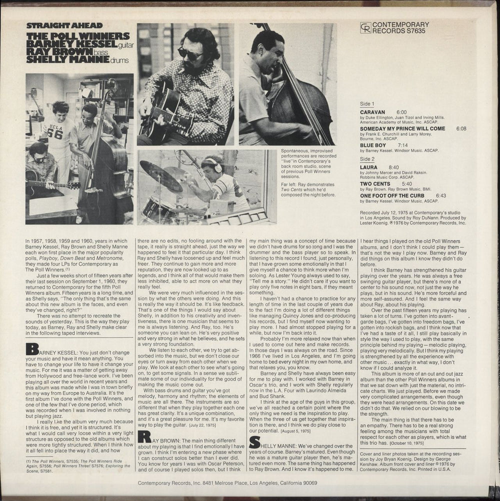 Barney Kessel The Poll Winners: Straight Ahead US vinyl LP album (LP record)