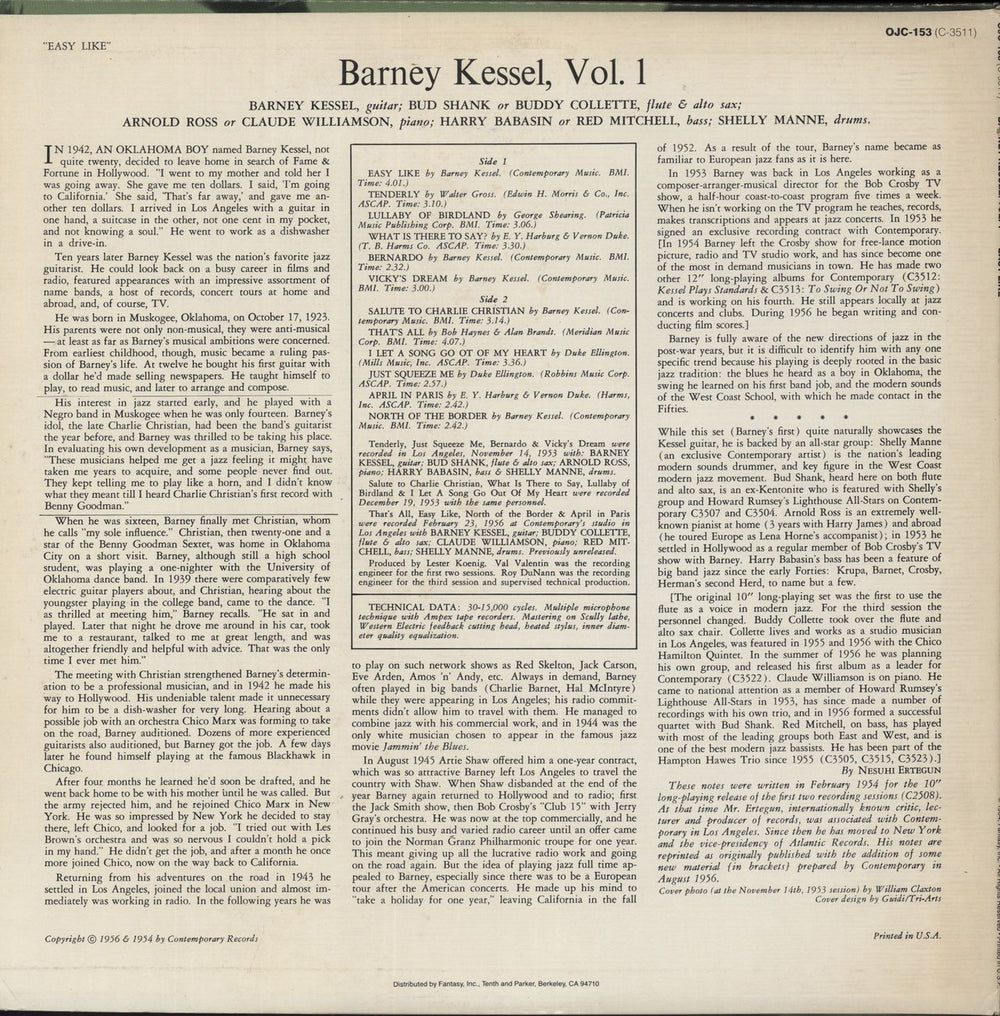 Barney Kessel Volume 1: Easy Like US vinyl LP album (LP record)