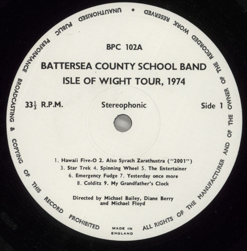 Battersea County School Band Isle Of Wight Tour 1974 UK vinyl LP album (LP record) -C1LPIS880631