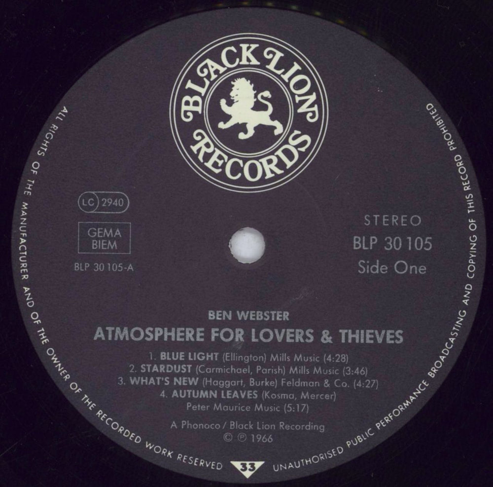 Ben Webster Atmosphere For Lovers And Thieves Dutch vinyl LP album (LP record) BNWLPAT838415