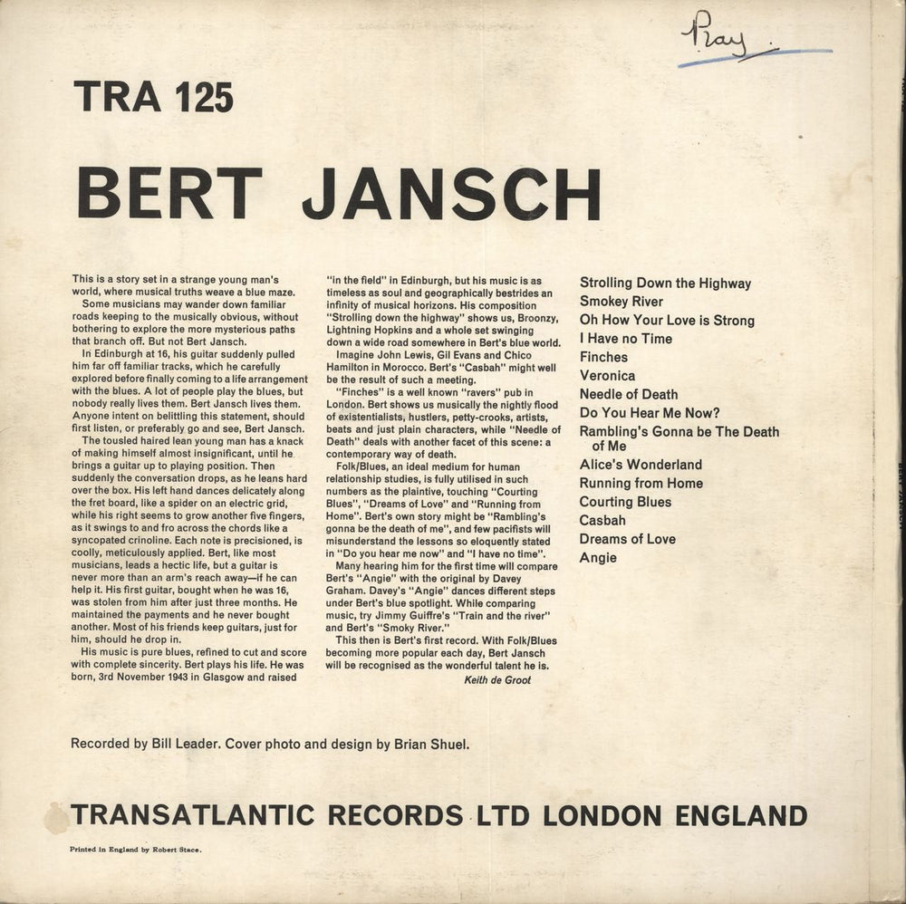 Bert Jansch Bert Jansch - 2nd - VG UK vinyl LP album (LP record)