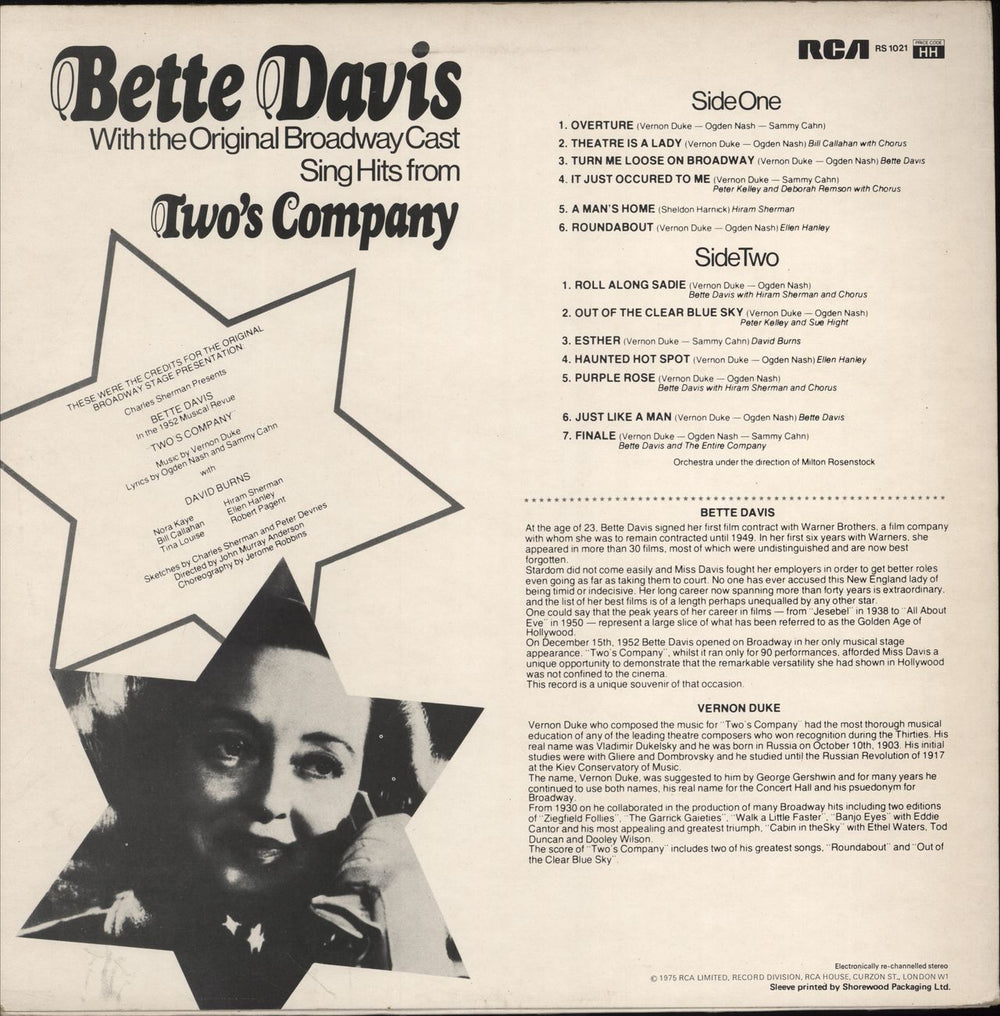 Bette Davis Sing Hits From Two's Company US vinyl LP album (LP record)