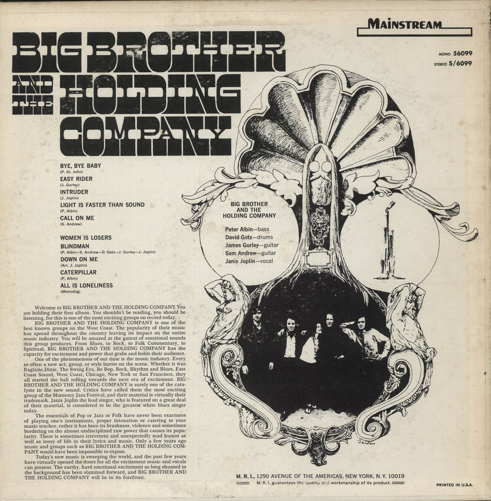 Big Brother & The Holding Company Big Brother And The Holding Company US vinyl LP album (LP record)
