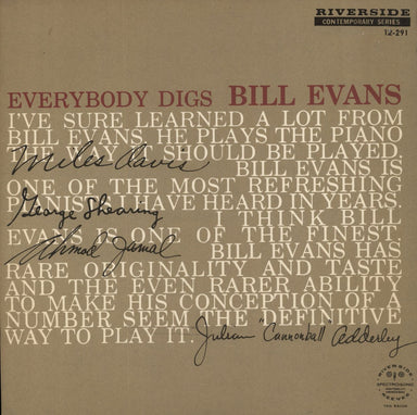 Bill Evans (Piano) Everybody Digs Bill Evans UK vinyl LP album (LP record) RLP12-291